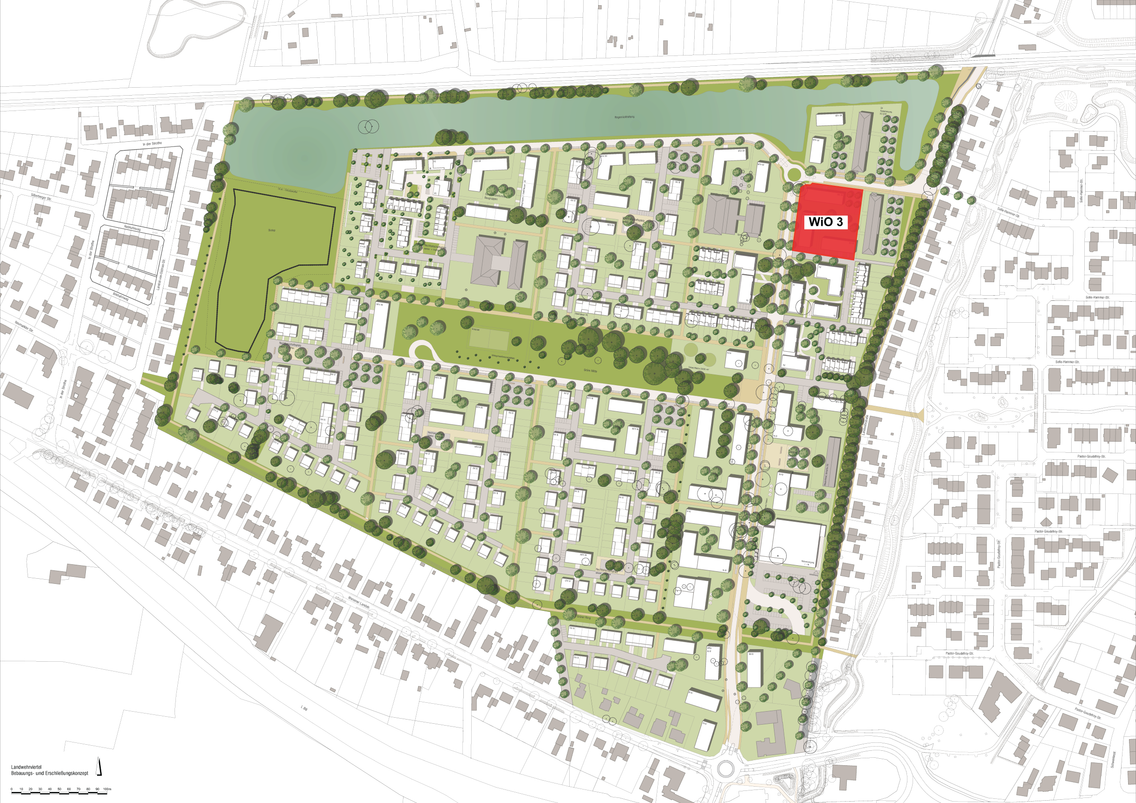 Wohnen im Landwehrviertel: Lageplan der Wohngebäude WiO 3 - Quebecallee